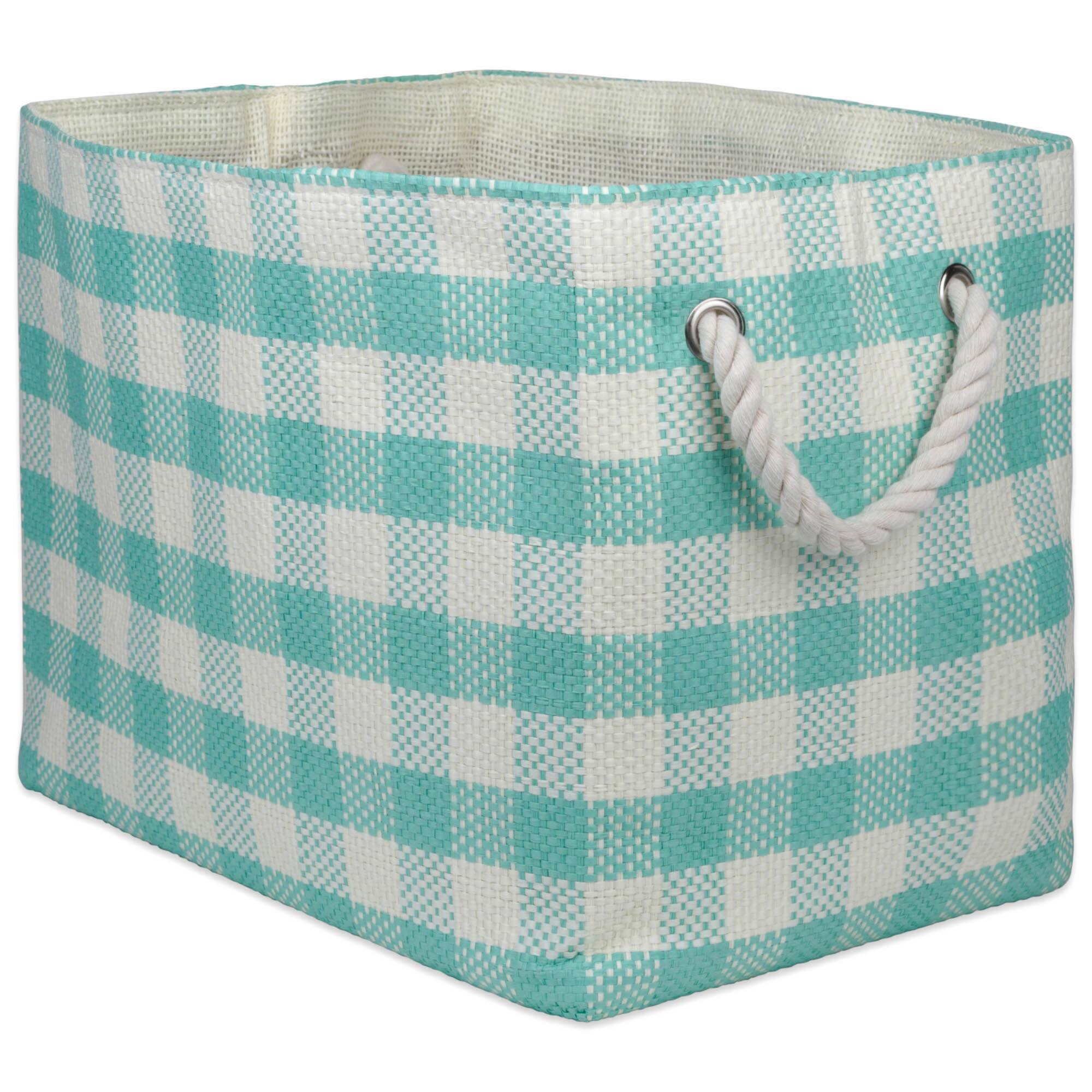 DII® Large Aqua Checked Rectangle Woven Paper Basket